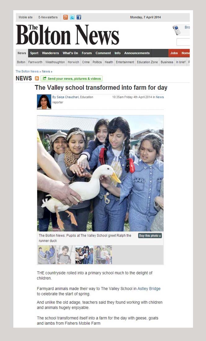 Bolton News article - Fishers Mobile Farm @ The Valley Primary, Bolton
